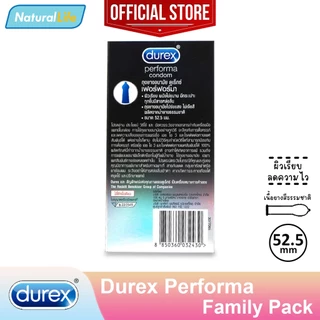Durex Performa Condom ถุงยางอนามัย ดูเร็กซ์ เพอร์ฟอร์มา กล่องใหญ่ ผิวเรียบ ลดความไว ขนาด 52.5 มม. 1 กล่อง(บรรจุ 10 ชิ้น)