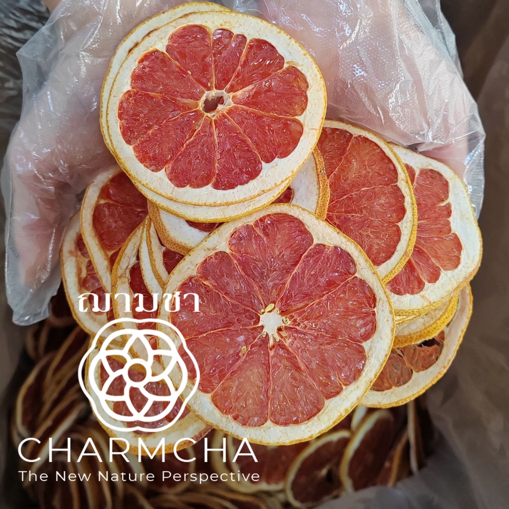 เกรปฟรุต (Grapefruits) ชาผลไม้ ใช้ตกแต่งเครื่องดื่มอาหารได้ ฌามชา ส้มสไลด์ ส้มอบแห้ง ส้มตกแต่ง Charmcha ชาดอกไม้ ใบชา