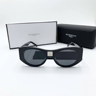 GIVENCHY GV40014 01A WRAP SUNGLASSES แว่นตากันแดด แบรนด์จิวองชี่ กลางแว่นเป็นสัญลักษณ์โลโก้ โลหะสีเงิน กรอบสีดำ