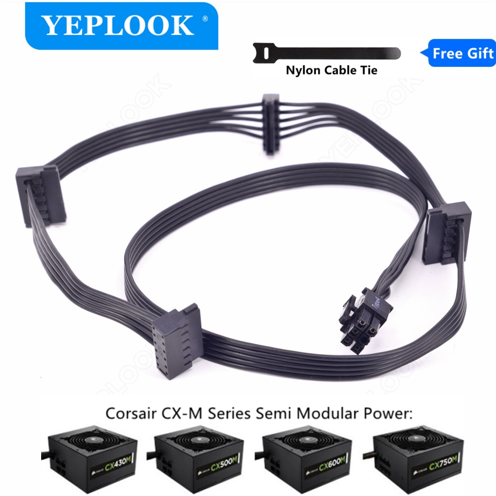 PCIe 6Pin ถึง 4 SATA 15Pin ชาย SSD แหล่งจ่ายไฟสําหรับ Corsair CXM Series PSU CX850M CX750M CX600M CX