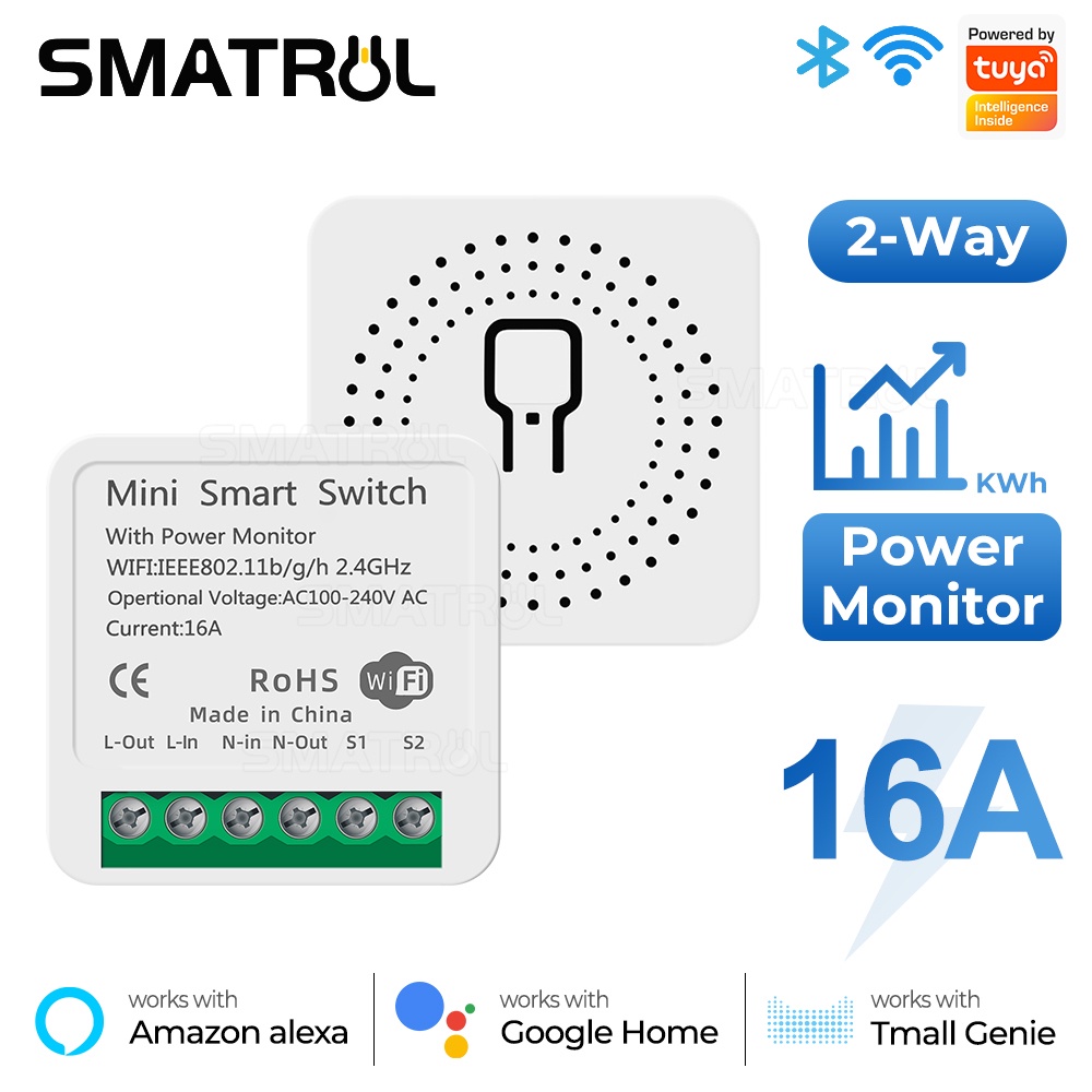 Smatrul 16A Tuya MINI DIY สมาร์ทสวิตช์ WiFi push Switch 2 Way tmall genie/Google Home Alexa 220V