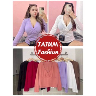 TATUMเสื้อผ้าสาวอวบแฟชั่น💜รุ่นไขว้ชายตรงอก แขนยาว อก36-44 ยาว24💜มีของพร้อมส่งไวมาก💯💜