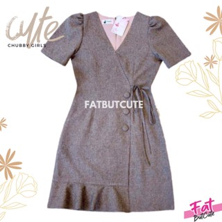 [อก36-50]🤎Sweety Brown Dress🤎 เดรสสาวอวบผูกโบว์ตรงเอว ผ้าดี ผ้านิ่มใส่สบาย รหัสfernbrown1