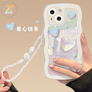 เคสโทรศัพท์มือถือ ลายคลื่นหัวใจ พร้อมสายโซ่คล้อง สําหรับ OPPO Reno 8T 4G Reno 8T 5G Reno8 Z 5G Reno7 Z 5G Reno 8 5G Reno 6 5G Reno 5 5G A77 A5 A3S A9 2020 A5 2020 A53 Raelme C20 C55 C35 Narzo 50A Prime ซิลิโคน Ph