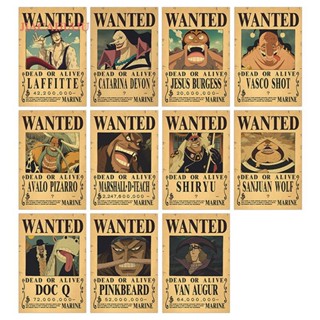 Jiacaijiaju สติกเกอร์โปสเตอร์ ลายอนิเมะ One Piece WANTED ลูฟี่ โรโรโนอา โซโร นามิ สไตล์วินเทจ สําหรับติดตกแต่งผนังห้องนอนเด็ก 10 ชิ้น ต่อชุด|