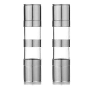 2 Pcs Salt and Pepper Grinder, 2 in 1 Stainless Steel Salt Grinders and Pepper Mill Set with Adjustable Ceramic Rotor