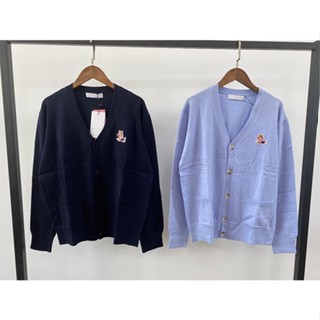 mk เสื้อคาร์ดิแกน คอวี ผ้าวูล ลายสุนัขจิ้งจอก