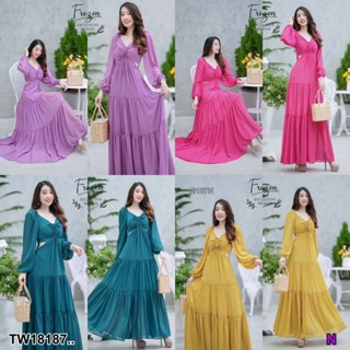MM18187 แม็กซี่เดรสชีฟอง แขนบอลลูน Chiffon maxi dress with balloon sleeves..