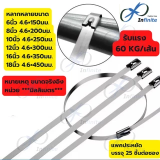 เคเบิ้ลไทร์ สแตนเลส 304 ปลดล็อคได้แพค25ชิ้น 4.6X150mm-1000mm รับนน. 60 kg/เส้น cable tie stainless