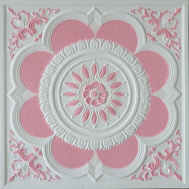 ฝ้าทีบาร์ ฝ้าแขวน ยิปซั่ม 60x60 cm หนา 9 mm (ลายนำโชค นำทอง-ชมพู)