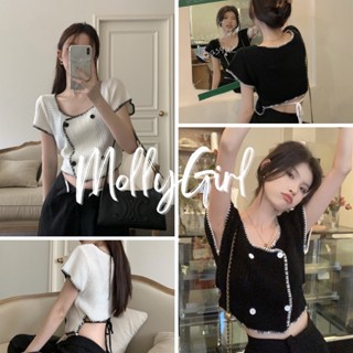 Mollygirl เสื้อครอปไหมพรม มีเชือกคล้องสไตล์เกาหลี เสื้อผ้าผญสวยๆ เสื้อครอป 07831#