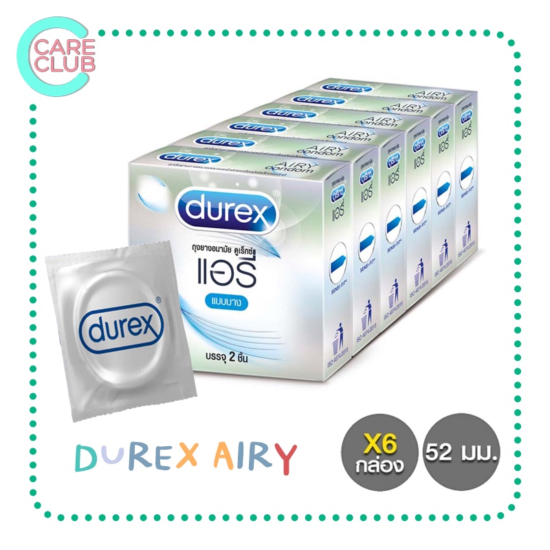 Durex Airy ดูเร็กซ์ แอรี่ ถุงยางอนามัยผิวเรียบแบบบาง บางที่สุดของดูเร็กซ์ ขนาด 52 มม.1 Pack ( 6 กล่อง )
