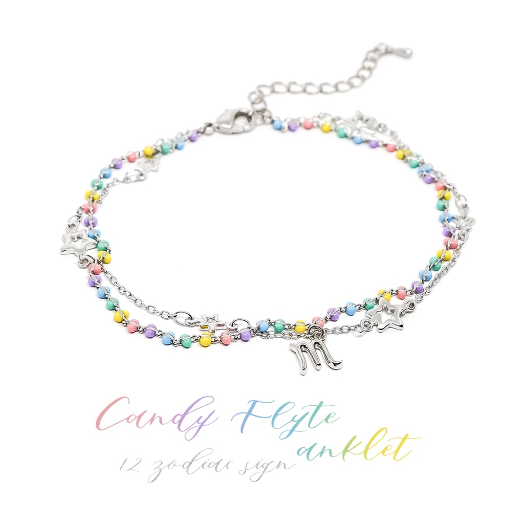 Fyne Fories Candy Flyte Anklet ♡ สร้อยข้อเท้าสีพาสเทล กับสายลายดาว 12 ราศี ♡ fynefories