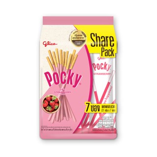 กูลิโกะ ป๊อกกี้ แชร์แพ็ค สตรอเบอร์รี่ 147กรัม (21กรัม ยกกล่อง 7ซอง) GLICO POCKY SHARE PACK STRAWBERRY