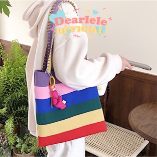 [ ทักแชทสอบถามสต๊อคก่อนกดสั่งซื้อ! ] — * Rainbow Knit bag 🌈 กระเป๋าผ้าถักทอไหมพรมอย่างดี สีรุ้ง แถมพวงกุญแจให้ตามภาพทุกใ