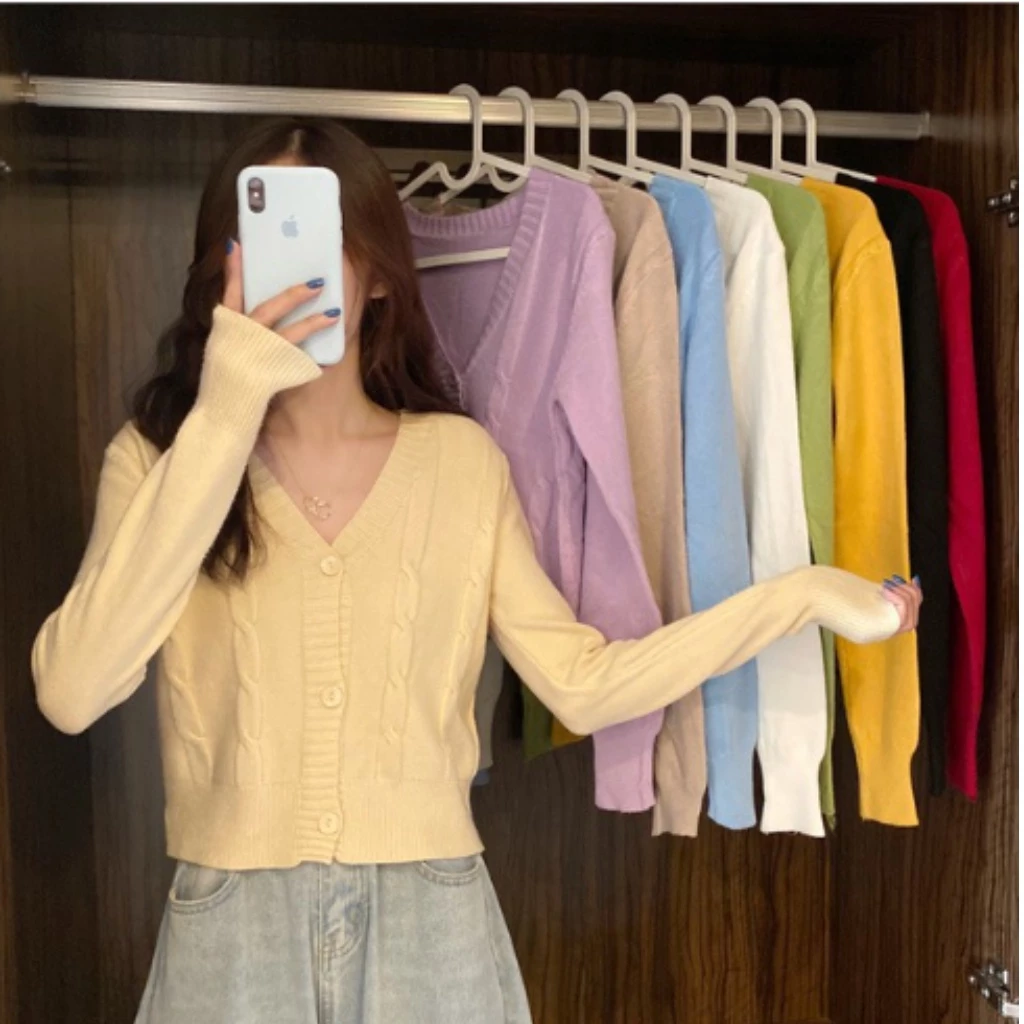 Cicishop C448 เสื้อคาดิแกนแขนยาวลายูน