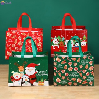 ถุงของขวัญคริสต์มาส Candy Tote Bag Cartoon Santa Claus Snowman ถุงป้องกันสิ่งแวดล้อมพับเก็บกระเป๋า【Goob】