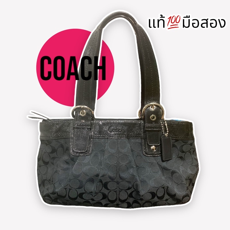 Coach กระเป๋าถือ งานผ้า สีดำ แท้💯% มือสอง