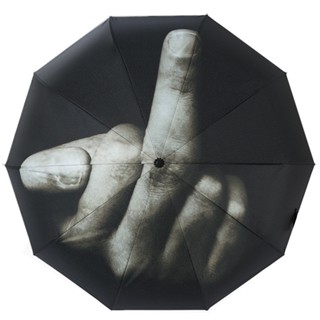 Fully-automatic Women Man Rain Umbrella Vertical Middle Finger Funny Design Sunny And Rain Parasol Three Fold Personal U