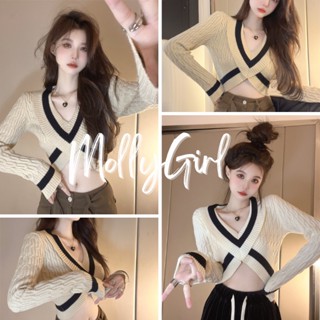 mollygirl เสื้อครอปแขนยาว  เสื้อแฟชั่น M1102#