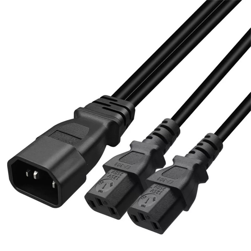 IEC320 C14 TO 2 X c13 Adapter Cable Power Extension Cable， C14 plug to dual socket C13 Splitter Cable，0.3m