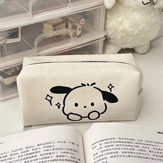 Cartoon Canvas Pencil Bag Female Student New Large Capacity Strawberry Bear Junior High School Senior High School Stationery Storage Bag Goods