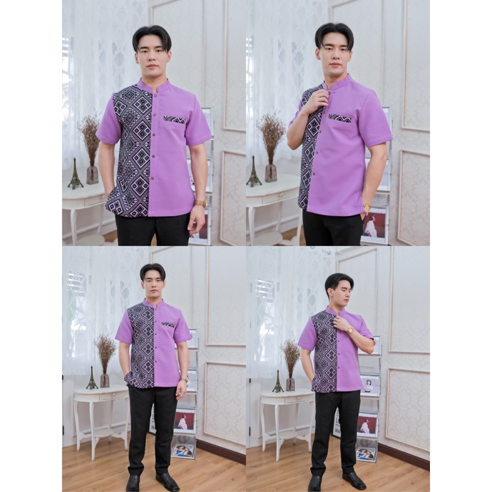 เสื้อลายขิดสีม่วง แฟชั่นผู้ชาย