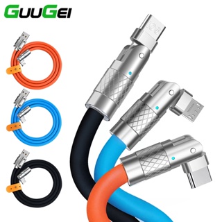 Guugei สายเคเบิล 1.2 ม. 180 องศา ซิลิโคนเหลว หมุนได้ สายเคเบิล USB Micro USB Type C / IOS สายชาร์จข้อมูล ชาร์จเร็ว สําหรับโทรศัพท์ โลหะผสมสังกะสี สายเคเบิลข้อมูล USB