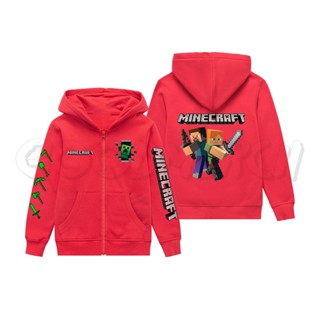 Minecraft GAME เสื้อแจ็กเก็ต มีฮู้ด มีซิป พิมพ์ลายชื่อฟรี สําหรับเด็ก