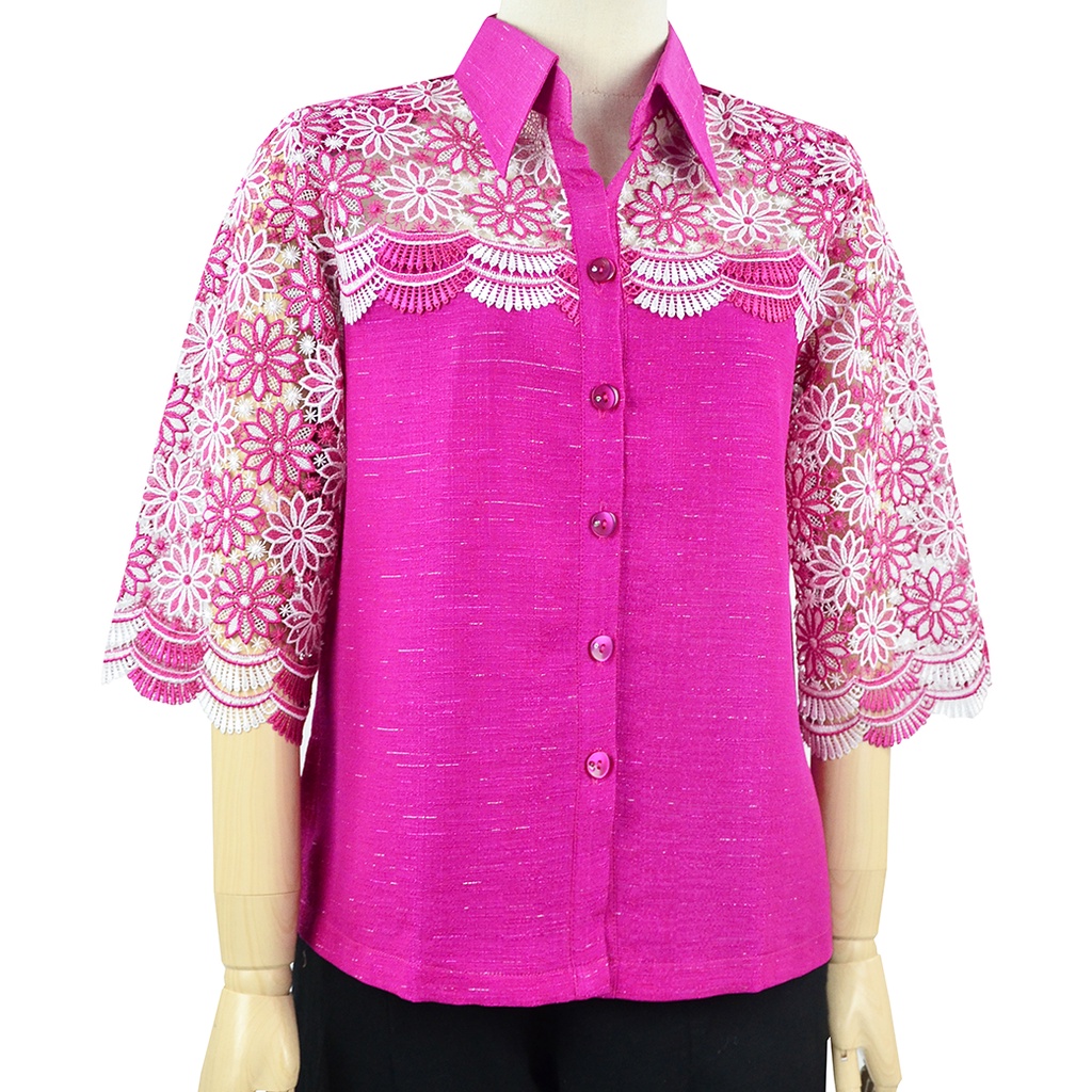 Almini - เสื้อเชิ๊ต BK523 ไซด์ใหญ่พิเศษ รอบอก 40 - 50 นิ้ว แฟชั่นเสื้อลูกไม้ ทูโทน