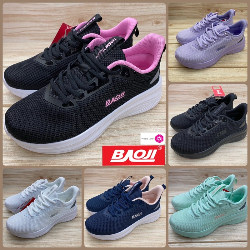 Baoji BJW 822 รองเท้าผ้าใบ (37-41) สีดำ/ดำชมพู/ขาว/กรม/ม่วง/เขียว ซล