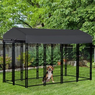 Bingopaw กรงสุนัขโลหะกลางแจ้ง Playpen กันสนิมสัตว์เลี้ยงสุนัขรั้วสูงพร้อมฝาปิด