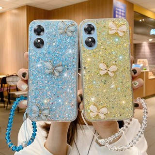 พร้อมส่ง เคสโทรศัพท์มือถือนิ่ม ลายผีเสื้อน่ารัก ประดับกลิตเตอร์ คริสตัล วิบวับ หรูหรา สําหรับ OPPO A98 5G OPPOA98 2023