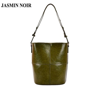 Jasmin NOIR กระเป๋าสะพายไหล่ กระเป๋าถือ ทรงบักเก็ต ลายสก๊อต เรียบง่าย สําหรับสตรี