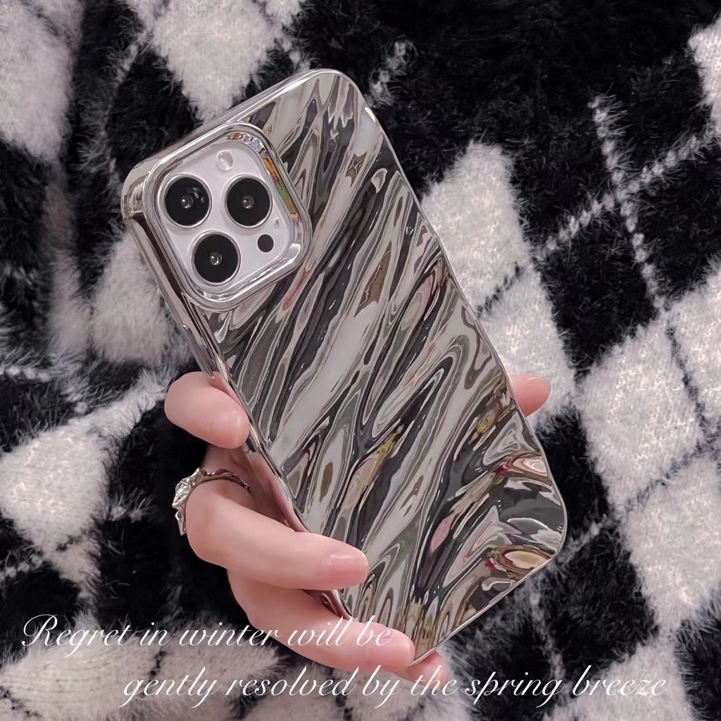 แฟชั่น cool 3D รูปแบบคลื่นไม่สม่ําเสมอเงินเคสโทรศัพท์สําหรับ iphone 17 16promax 15 13 12 11 14 xsmax XR XS 7 8 ins ไม่สม่ําเสมอ SILVER soft tpu ฝาครอบโทรศัพท์