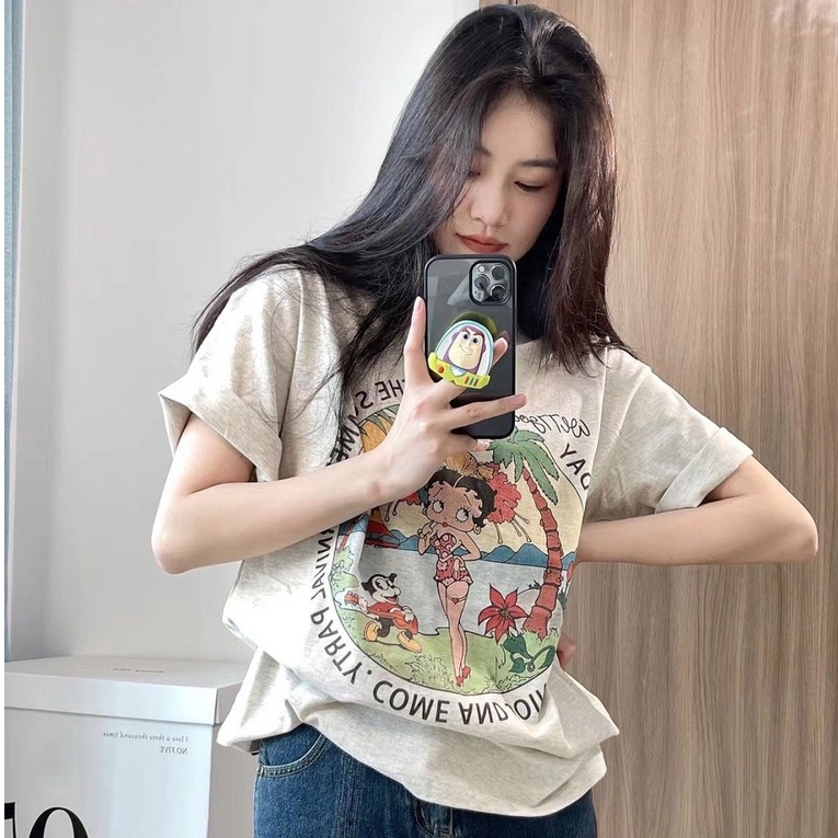 เสื้อยืดลําลองสําหรับสตรี ผ้าฝ้าย 100% แขนสั้น พิมพ์ลาย ขนาดพลัส ทรงหลวม - รูปที่ 3