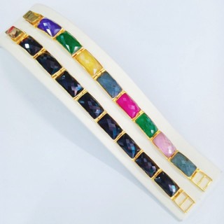 สร้อยข้อมือนิลแท้เมืองกาณจน์ และพลอยสีนพเก้า ชุบทองไมครอน ยาว 7 นิ้ว ราคาพิเศษ