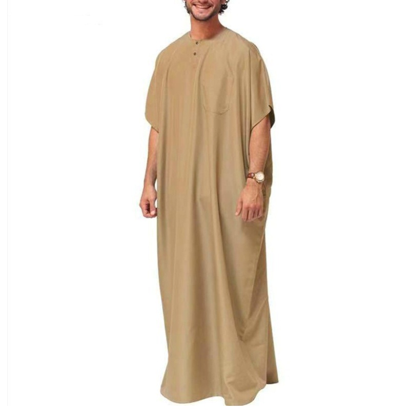Nan เสื้อผ้ามุสลิมอาหรับ Kaftan Mid East Jubba Thobe Solid Short Sleeve Men Robes