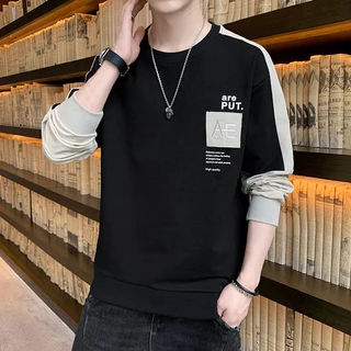 เสื้อแขนยาวผู้ชายเสื้อยืดผู้ชายเรียบง่ายสวมใส่สบายๆ