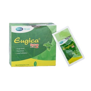 Mega We Care Eugica Syrup ยูจิก้า ไซรัป ยาน้ำ แก้ไอ ขับเสมหะ ปราศจากน้ำตาล กลิ่นน้ำผึ้ง 1 กล่อง บรรจุ 20 ซอง (20x21125)