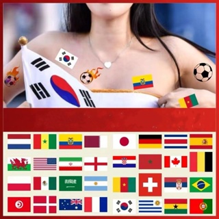 สติกเกอร์รอยสัก ลาย Qatar Football World Cup Top 32 National Flag สําหรับติดตกแต่งหน้าปาร์ตี้ 2022