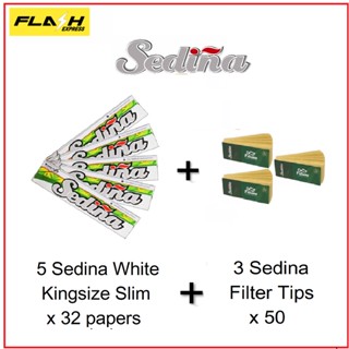 Sedina White Rolling Combo:5 books Sedina White K/Size Slim rolling Papers + 3 books Sedina Filter tips FAST DELIVERY