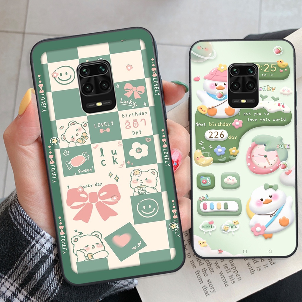 Xiaomi Redmi Note 9 / Redmi Note 9s / Note 9 Pro Case With Red Blue Bear Cover With cute Bear Border