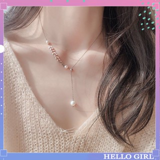 สร้อยคอไม่สมมาตรโซ่ไหปลาร้าหูข้าวสาลีสีทองสร้อยคอจี้มุก HELLO GIRL JEWELRY