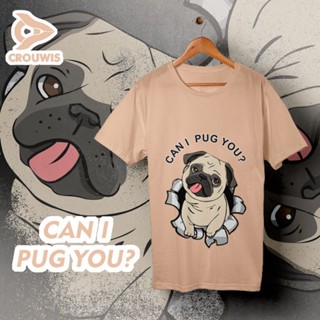 เสื้อยืดผ้าฝ้าย เสื้อยืดแขนสั้น ผ้าฝ้าย พิมพ์ลายสัตว์น่ารัก Can i pug you 30s สําหรับผู้ชาย และผู้หญิง เสื้อยืดแขนสั้น ผ