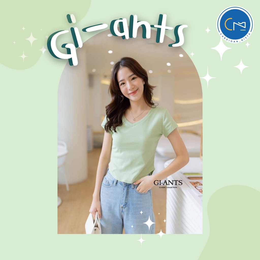 Gi-ants เสื้อครอป คอวี แขนสั้น ชายโค้ง  CARDIGAN_NISTA (GIA4I)