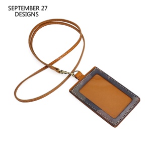 New Fashion Office Badge Holder Genuine Leather Camouflage Color Neck Lanyard Identity Card Holders Vintage Tag Vertical