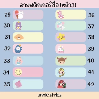 [1-2วันจัดส่ง] สติกเกอร์ชื่อ 1แผ่น 66ดวง (ลาย 50+) แจ้งชื่อแจ้งลายได้เลย สติกเกอร์กันน้ำ 100%