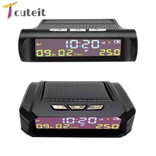 Tcuteit TPMS Look นาฬิกาดิจิตอล หน้าจอ LCD พลังงานแสงอาทิตย์ พร้อมแสดงวันที่ อุณหภูมิในรถยนต์