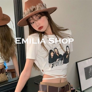 EMILIA SHOPเสื้อ เสื้อครอปเสื้อผ้าแฟชั่นผู้หญิงเสื้อแขนยาวไหมพรม2022 ใหม่MO22081